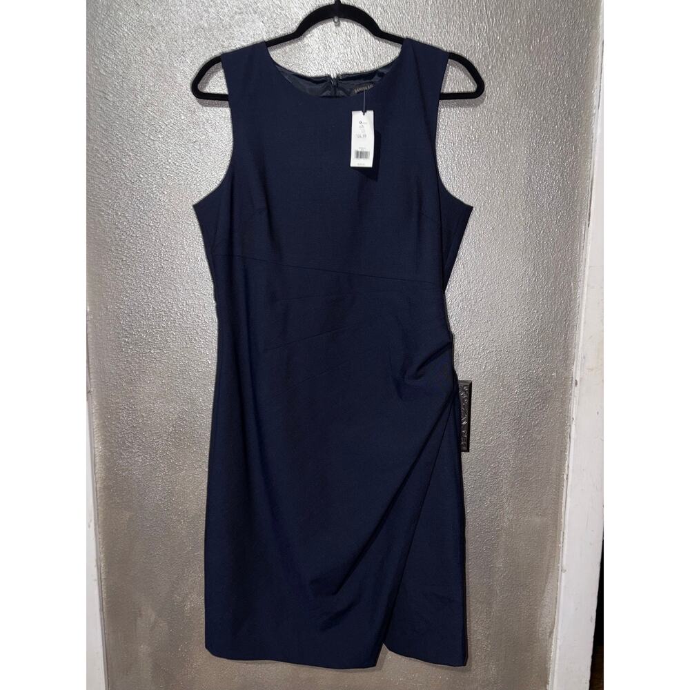 Banana Republic Navy Blue Ruched Faux Wrap Sleeveless Sheath Dress Size 12 NWT - Picture 4 of 10